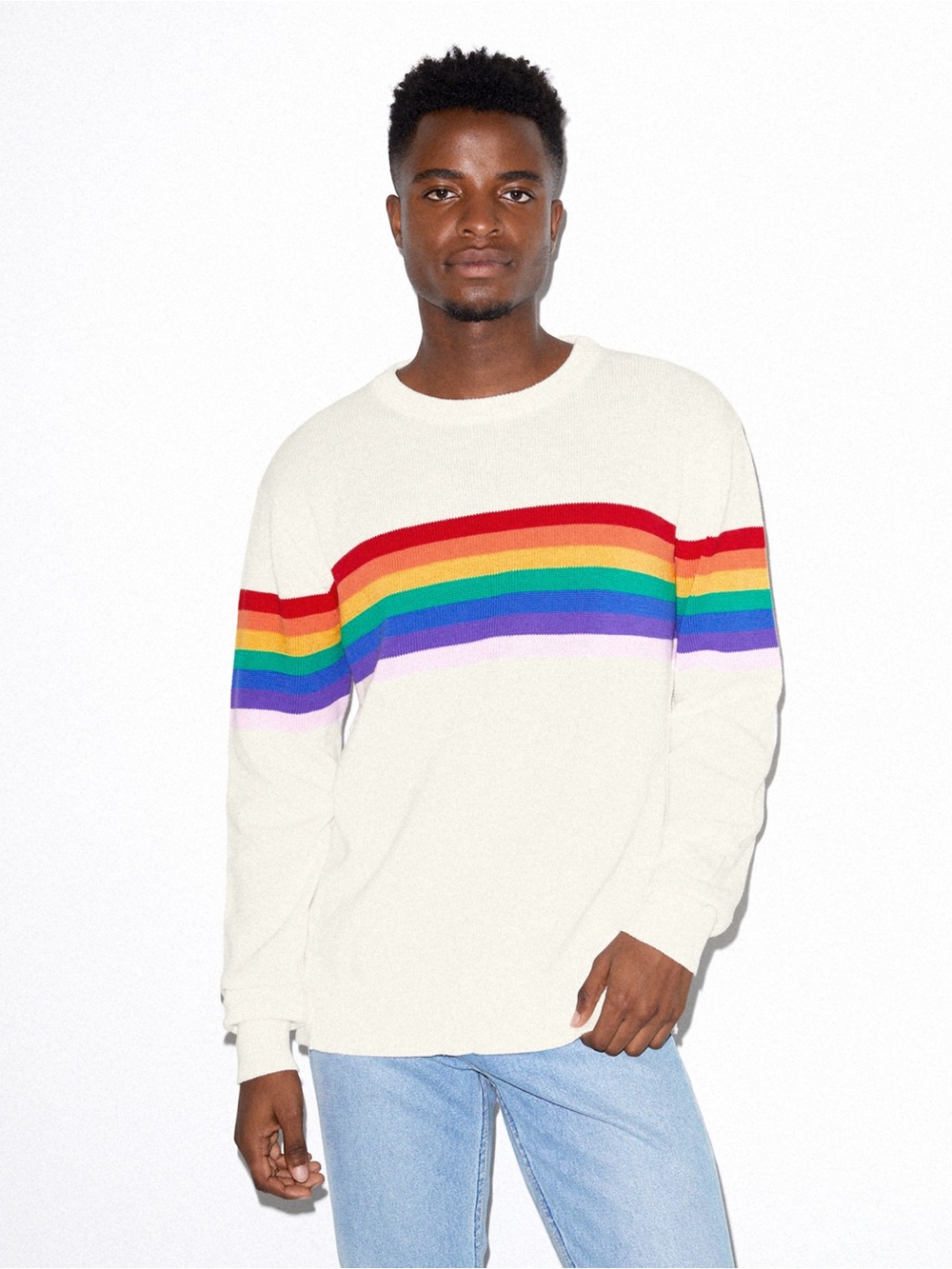 RARE Vintage American Apparel White Crew Neck Sweater with Rainbow Design
